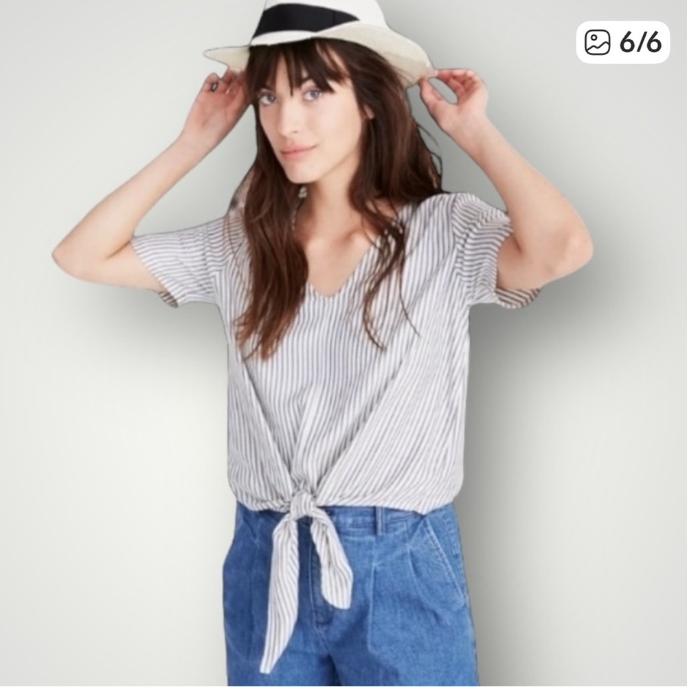 MADEWELL Novel‎ Tie-Front Top | Blue Stripe | Size 
Small